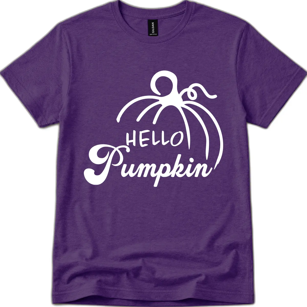 Hello Pumpkin Fall Greeting T-Shirt in Purple