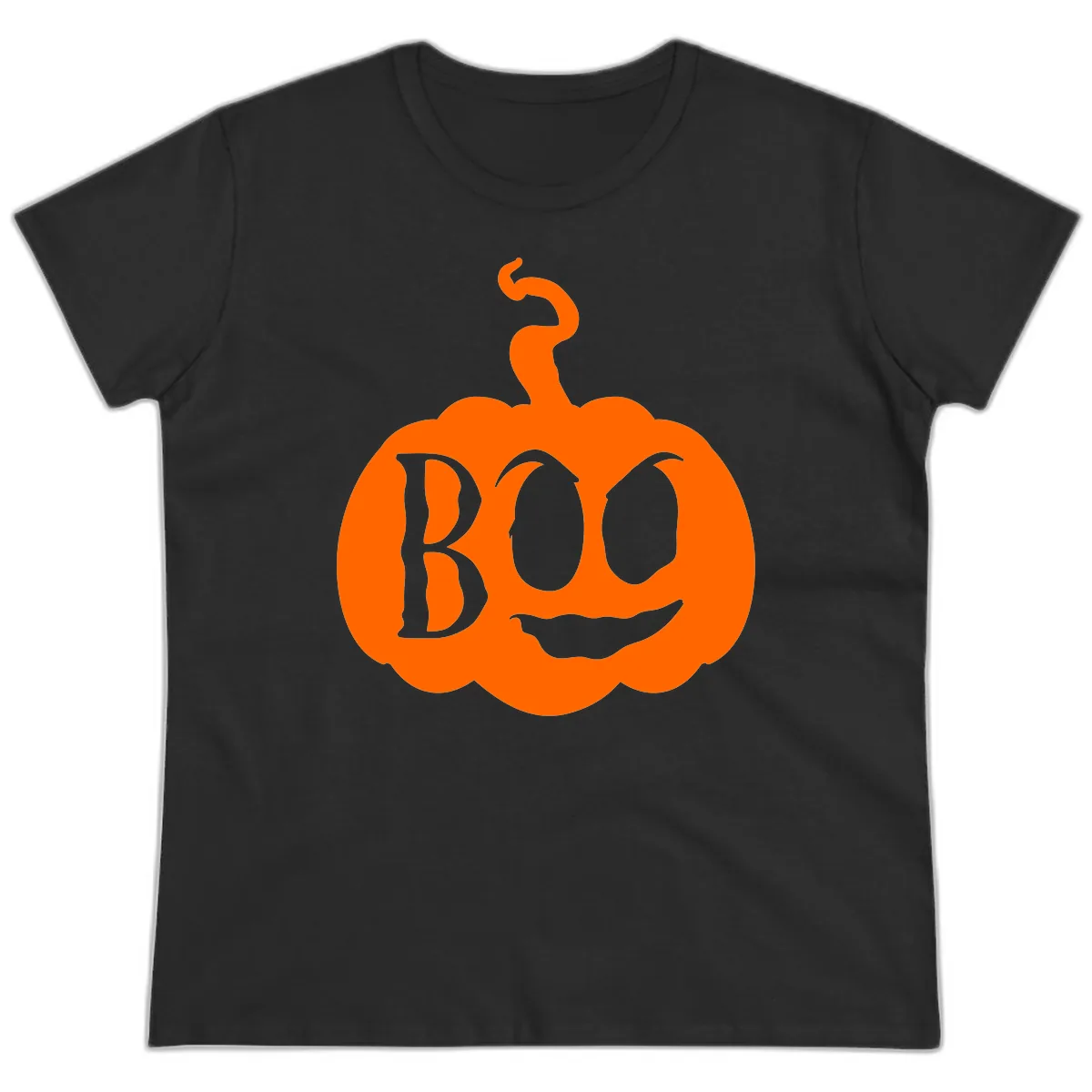 Spooky Boo Pumpkin Face Ladies Tee in Black