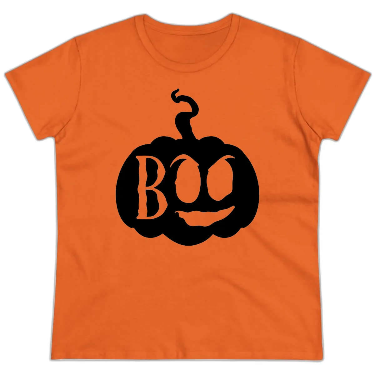 Spooky Boo Pumpkin Face Ladies Tee in Orange