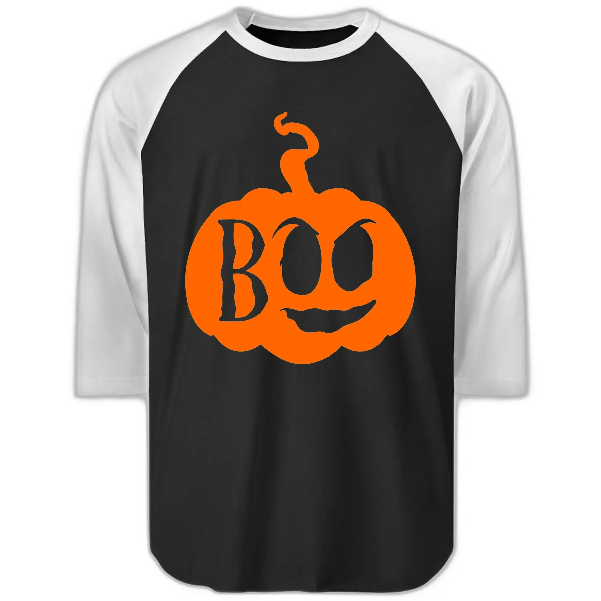 Spooky Boo Pumpkin Face Raglan 3/4 in Black White