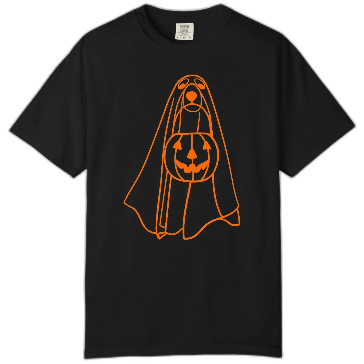 Dog Ghost With Pumpkin Candy Bucket Comfort Color in Black