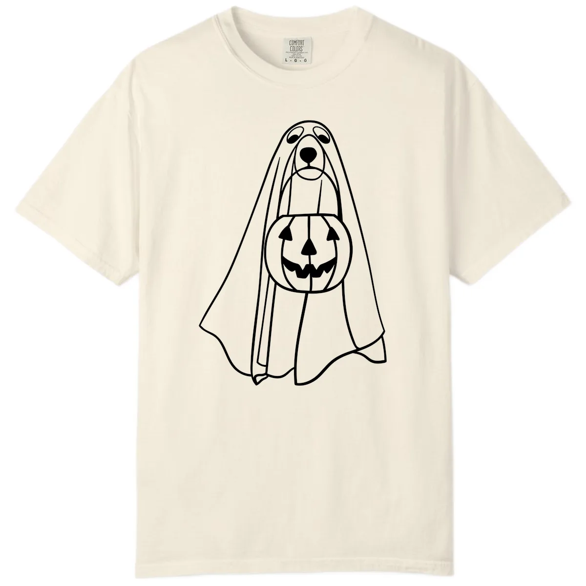 Dog Ghost With Pumpkin Candy Bucket Comfort Color in Ivory