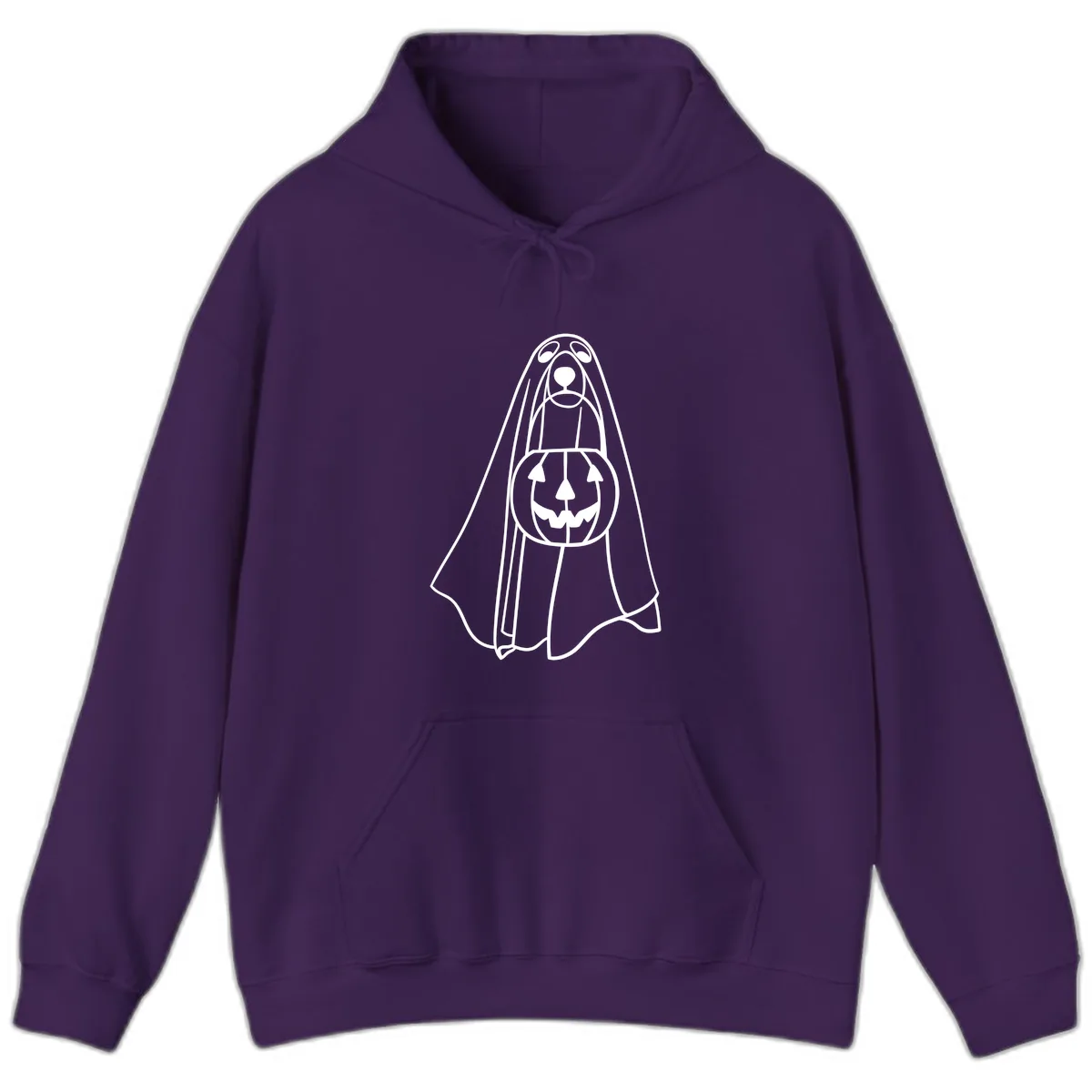 Dog Ghost With Pumpkin Candy Bucket Hoodie in Purple