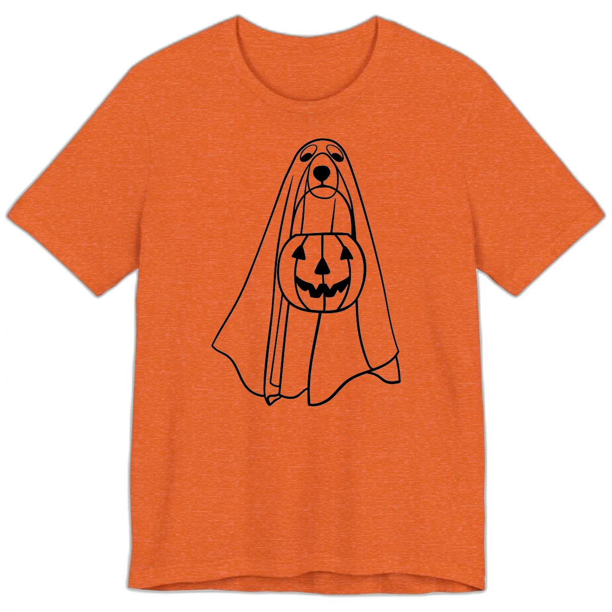 Dog Ghost With Pumpkin Candy Bucket Premium T-Shirt in Heather Orange