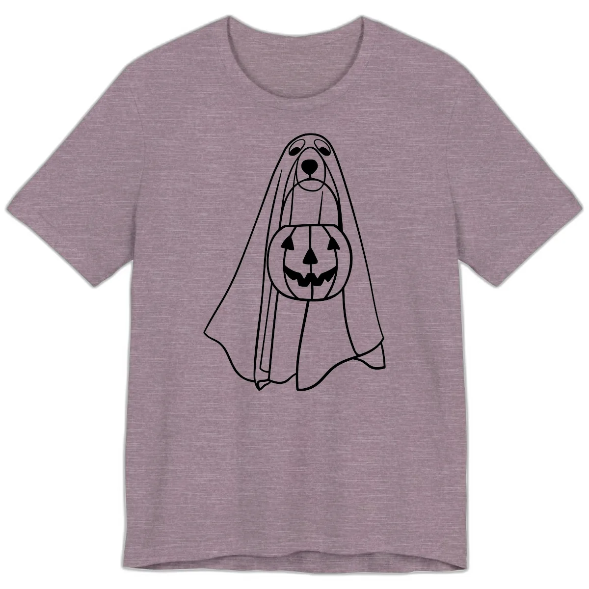 Dog Ghost With Pumpkin Candy Bucket Premium T-Shirt in Heather Purple