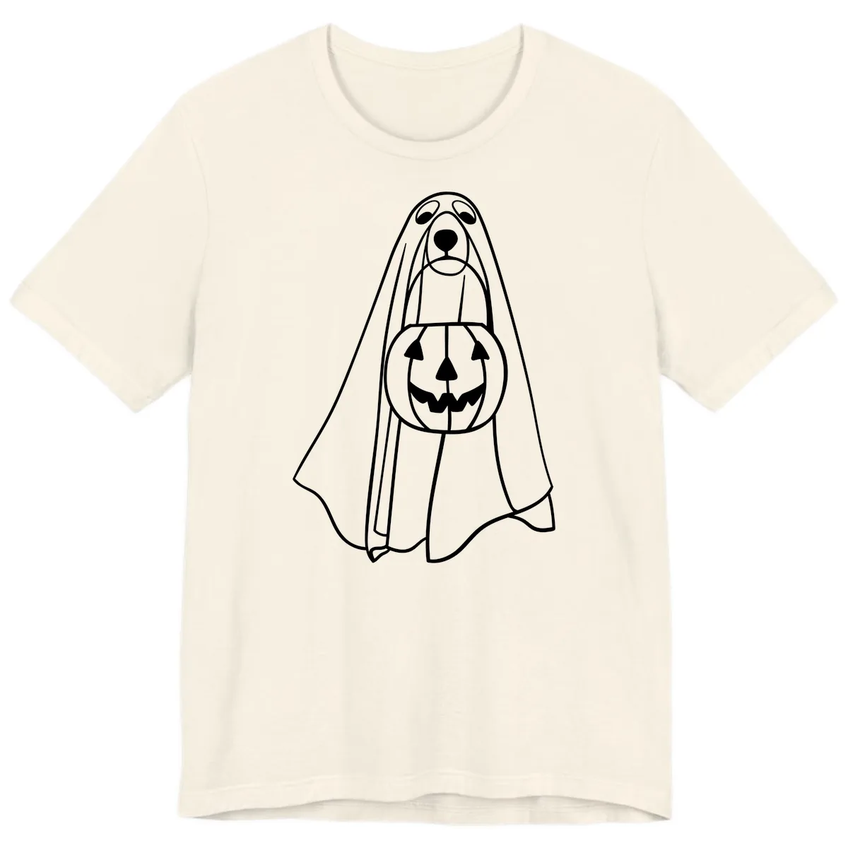 Dog Ghost With Pumpkin Candy Bucket Premium T-Shirt in Natural