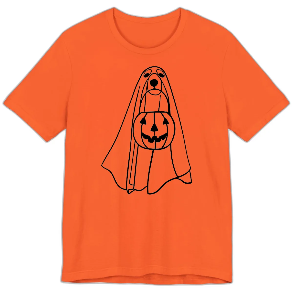 Dog Ghost With Pumpkin Candy Bucket Premium T-Shirt in Orange