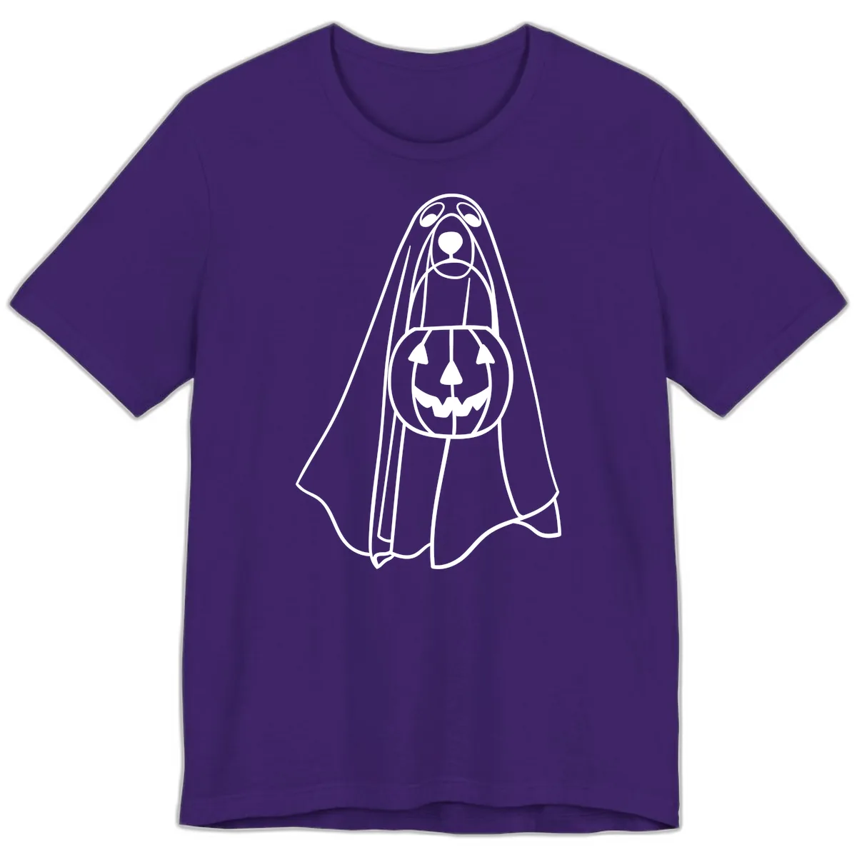 Dog Ghost With Pumpkin Candy Bucket Premium T-Shirt in Team Purple
