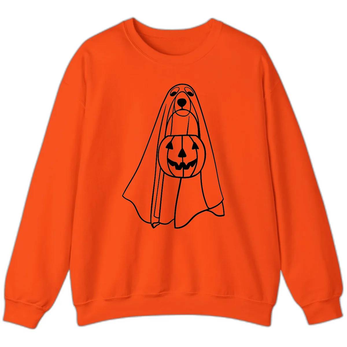 Dog Ghost With Pumpkin Candy Bucket Sweatshirt in Orange