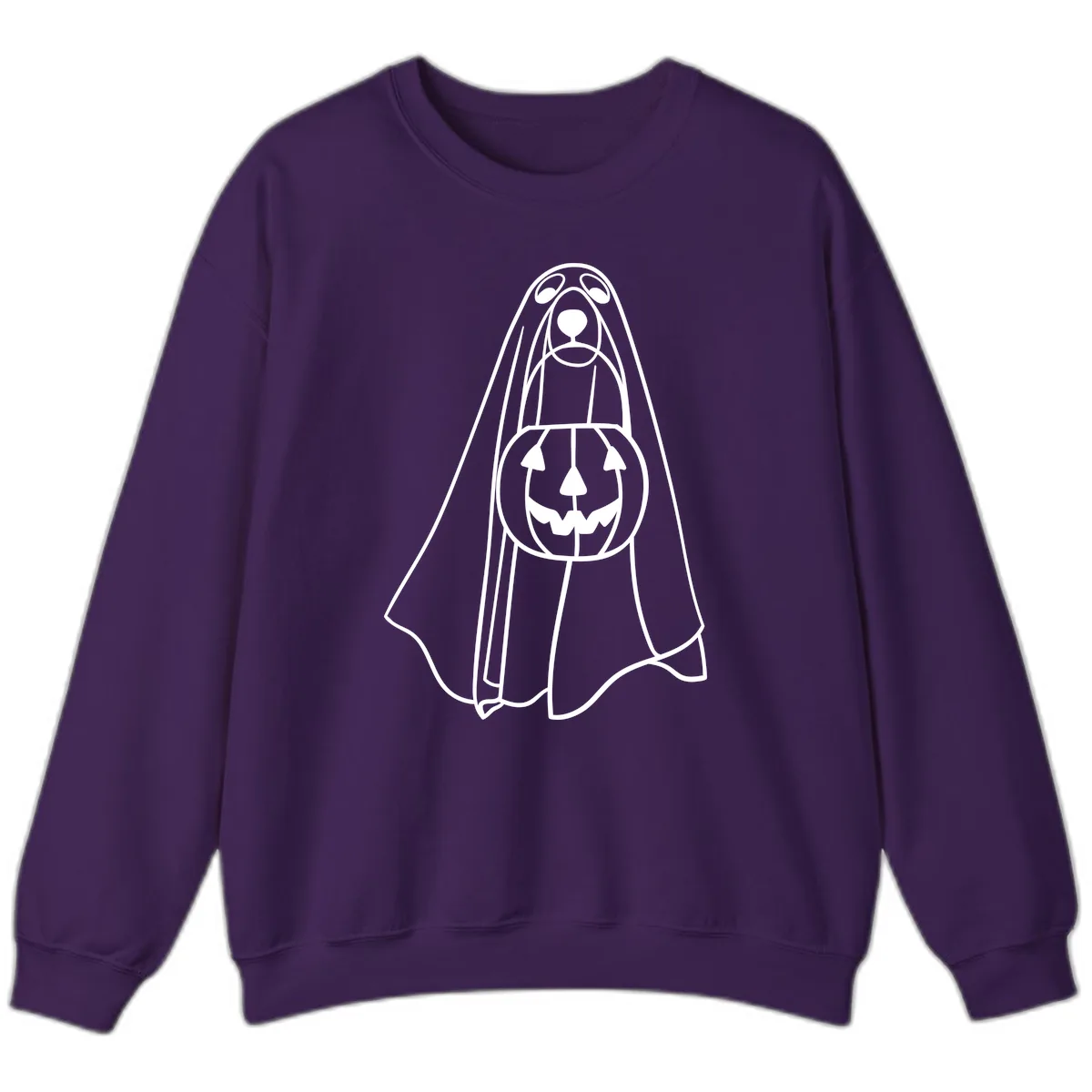 Dog Ghost With Pumpkin Candy Bucket Sweatshirt in Purple
