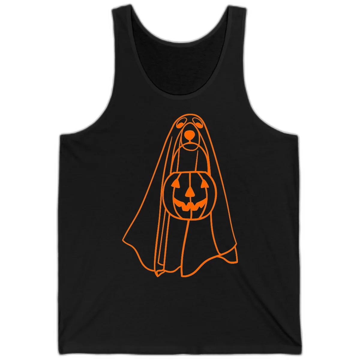 Dog Ghost With Pumpkin Candy Bucket Tank in Black