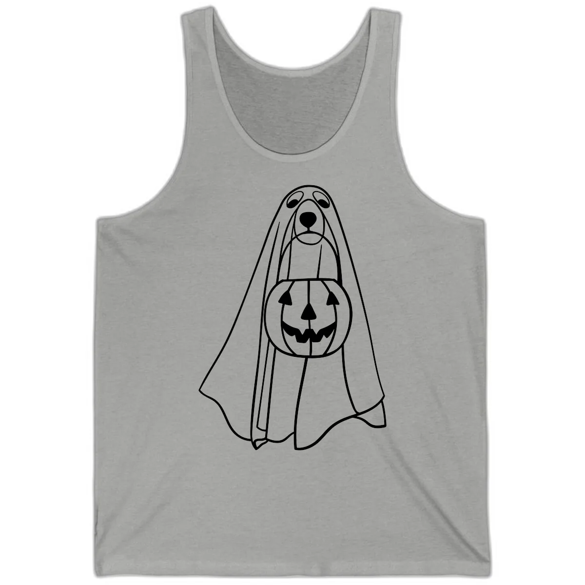 Dog Ghost With Pumpkin Candy Bucket Tank in Athletic Heather