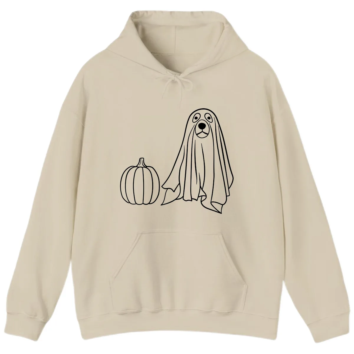 Dog Ghost And Pumpkin Halloween Hoodie in Sand
