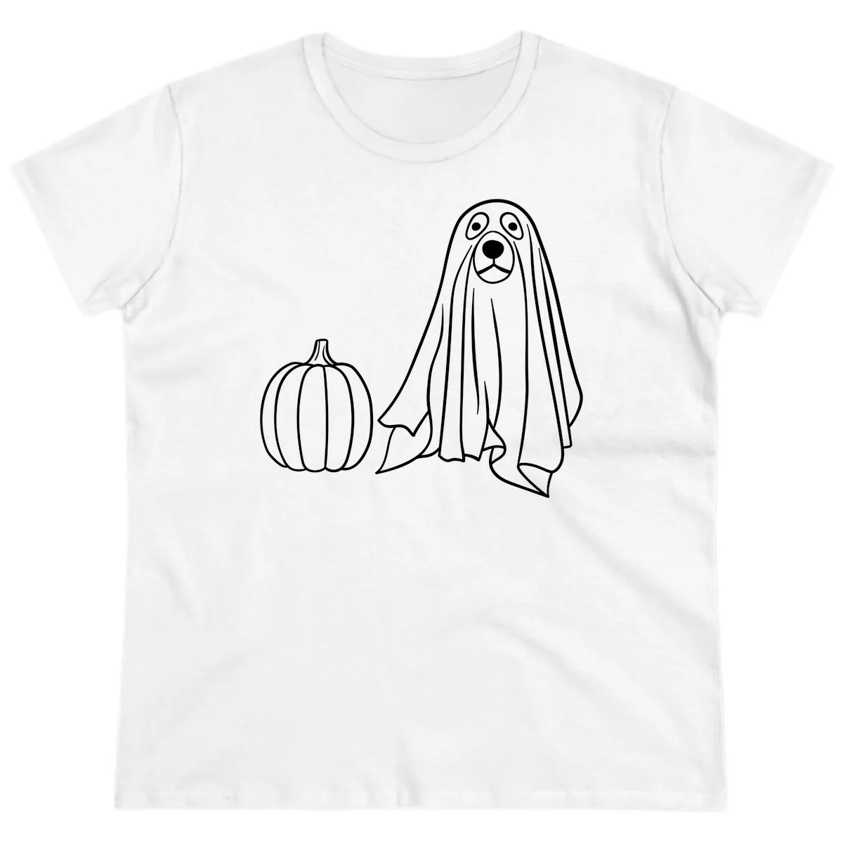 Dog Ghost And Pumpkin Halloween Ladies Tee in White
