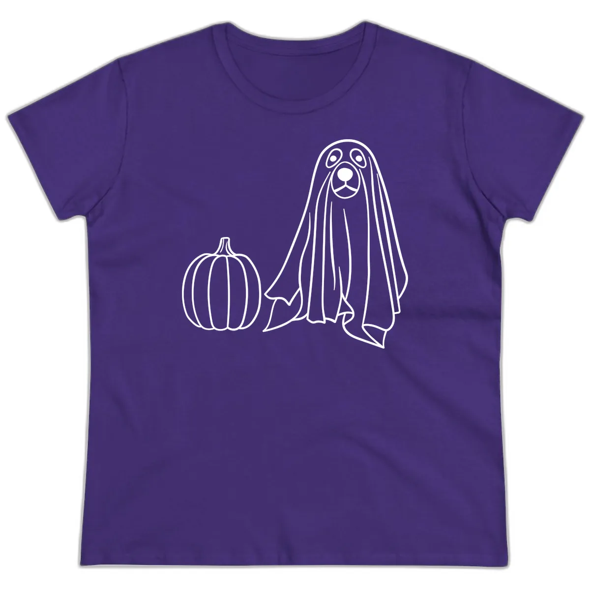 Dog Ghost And Pumpkin Halloween Ladies Tee in Purple