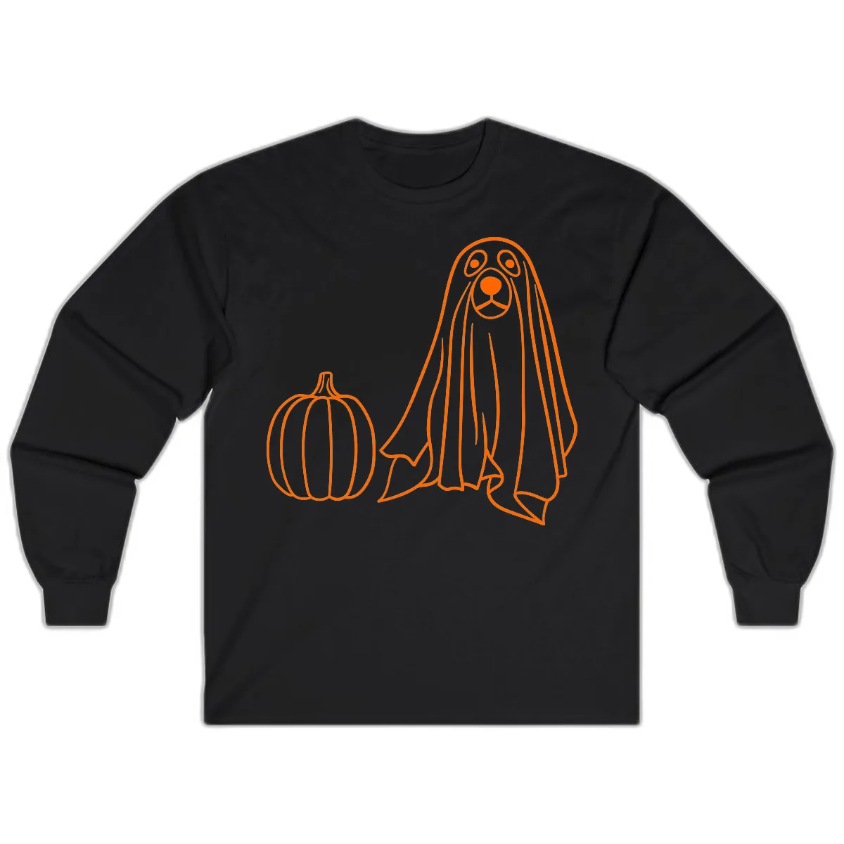 Dog Ghost And Pumpkin Halloween Long Sleeve in Black