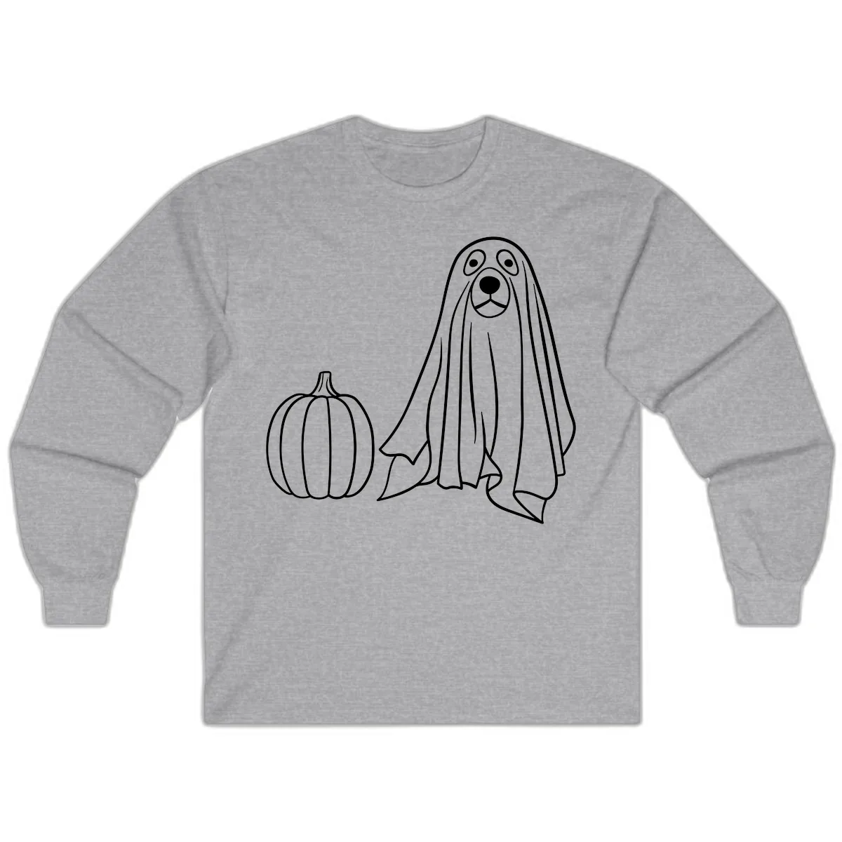 Dog Ghost And Pumpkin Halloween Long Sleeve in Sport Grey