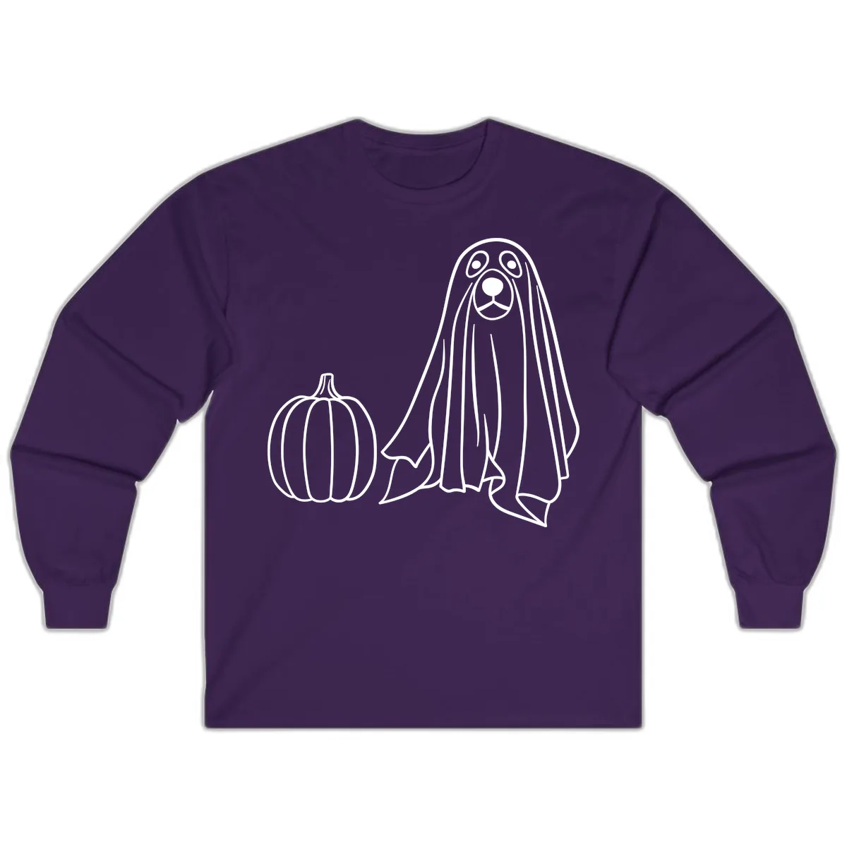 Dog Ghost And Pumpkin Halloween Long Sleeve in Purple