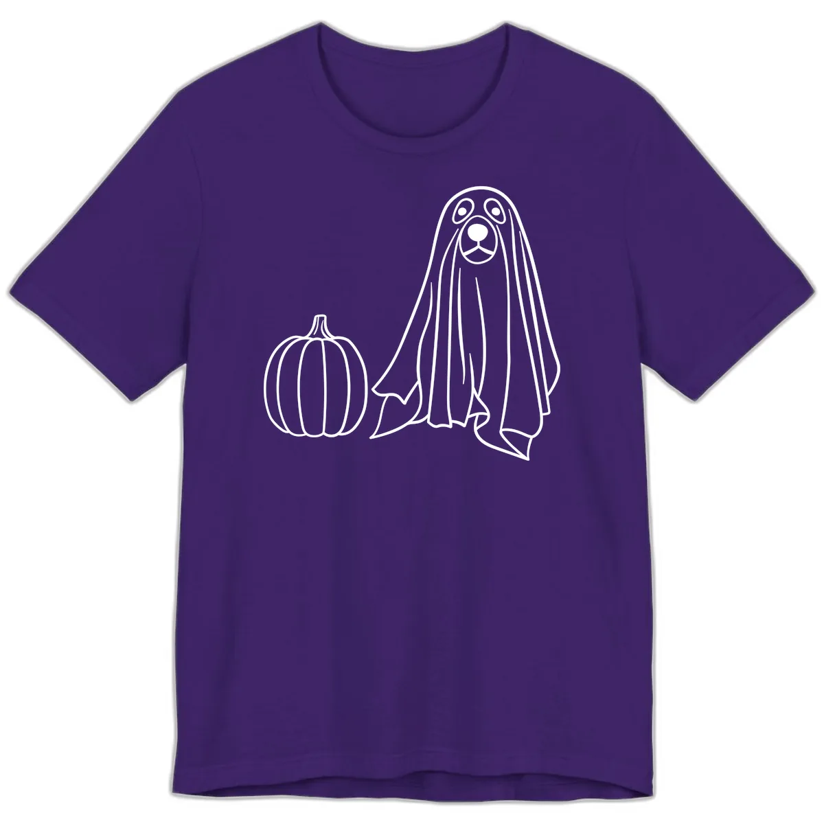 Dog Ghost And Pumpkin Halloween Premium T-Shirt in Team Purple