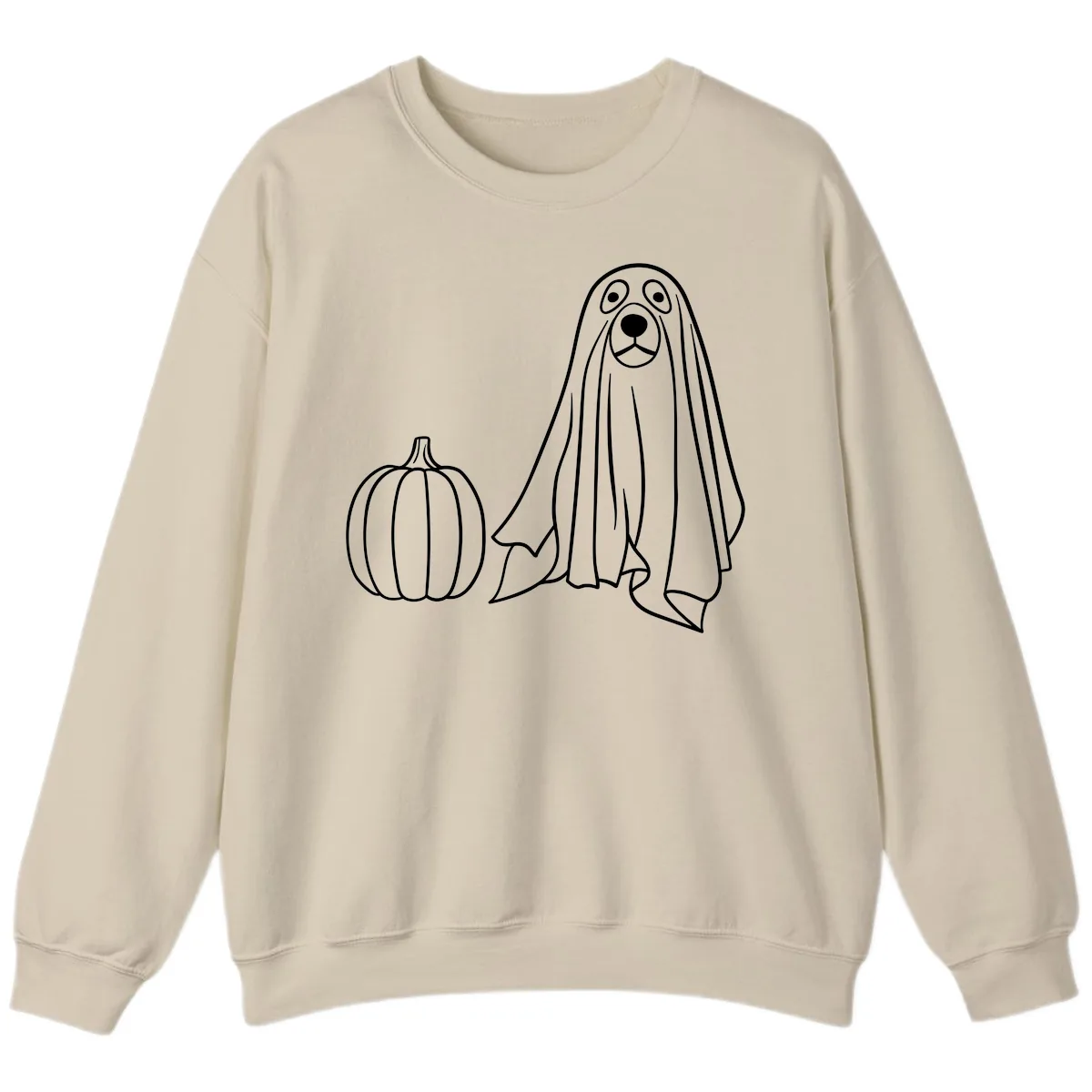 Dog Ghost And Pumpkin Halloween Sweatshirt in Sand