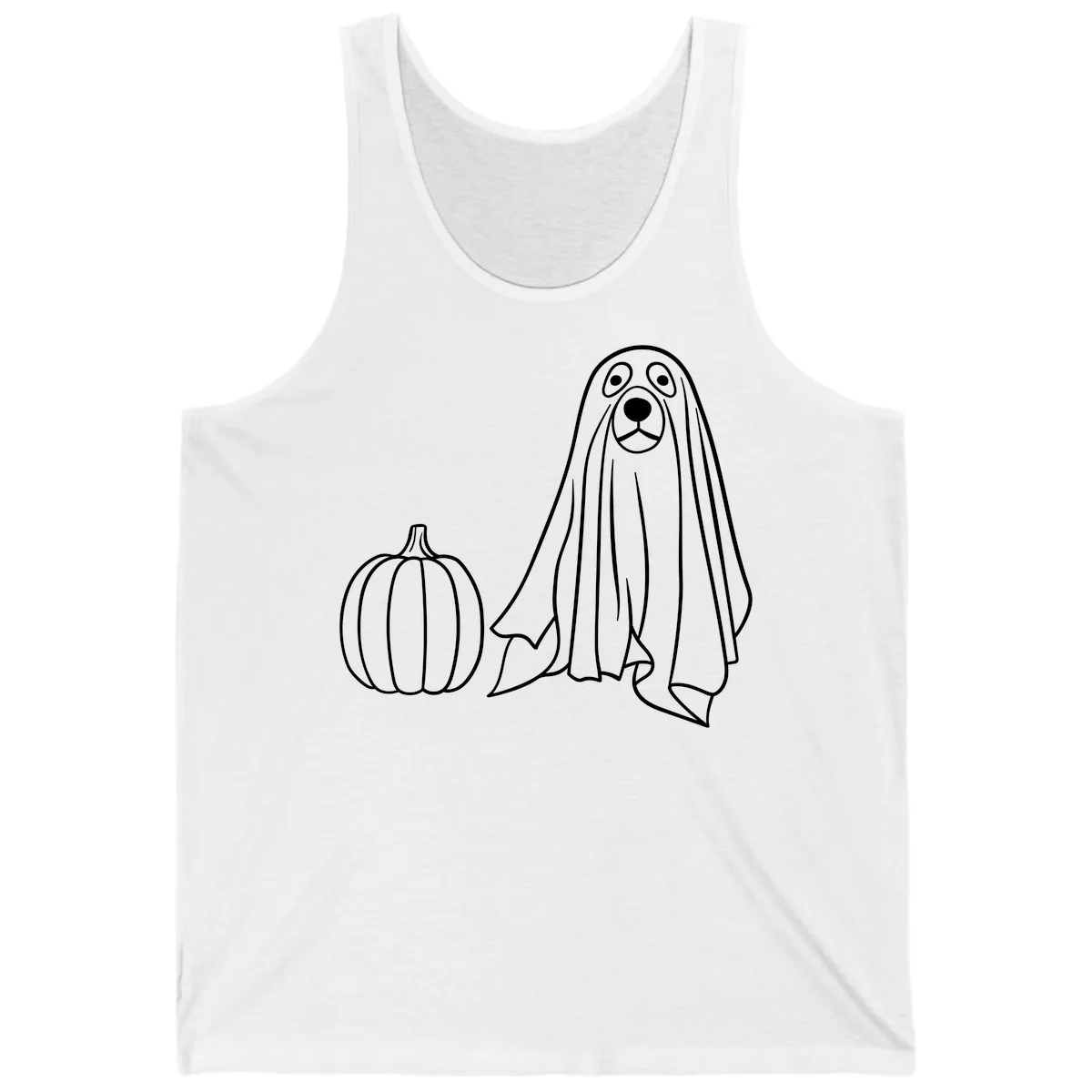 Dog Ghost And Pumpkin Halloween Tank in White