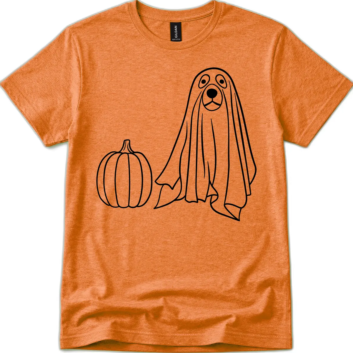Dog Ghost And Pumpkin Halloween T-Shirt in Heather Orange