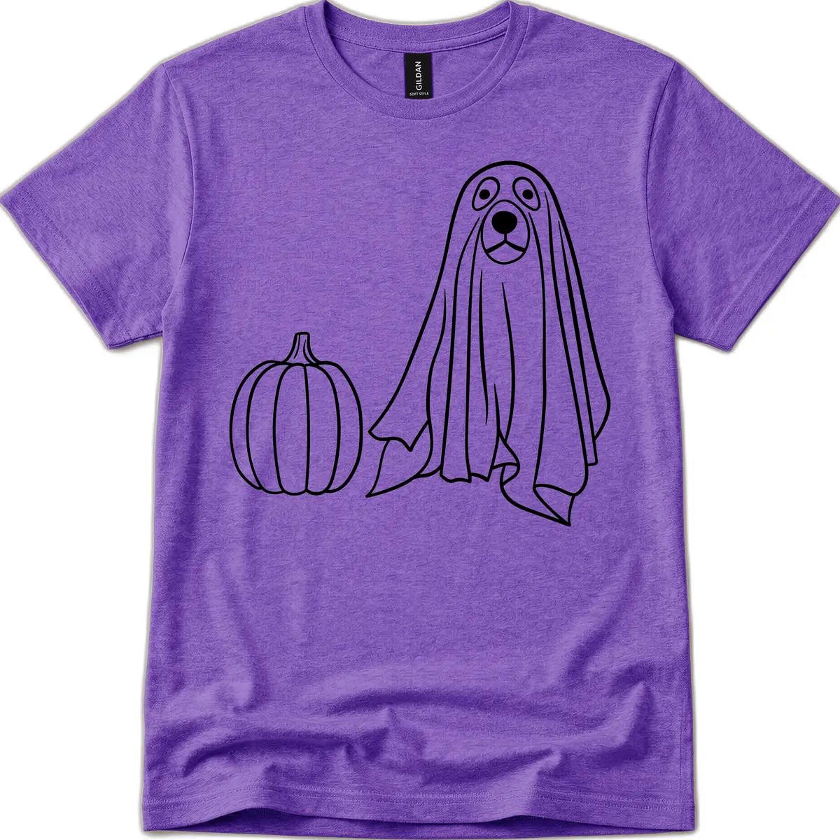 Dog Ghost And Pumpkin Halloween T-Shirt in Heather Purple