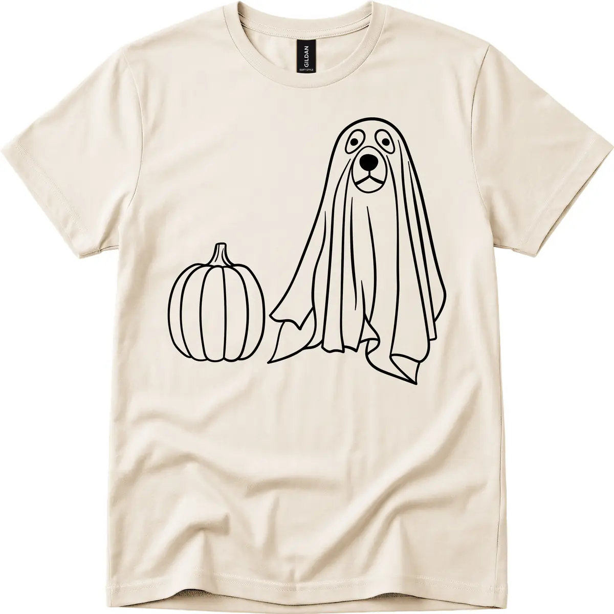 Dog Ghost And Pumpkin Halloween T-Shirt in Natural