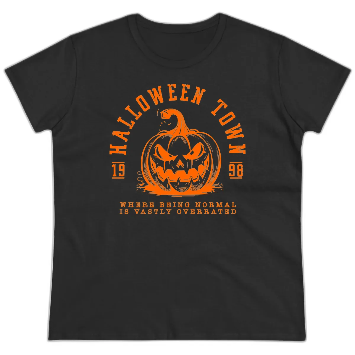 Halloween Town Spooky Pumpkin Design Ladies Tee in Black