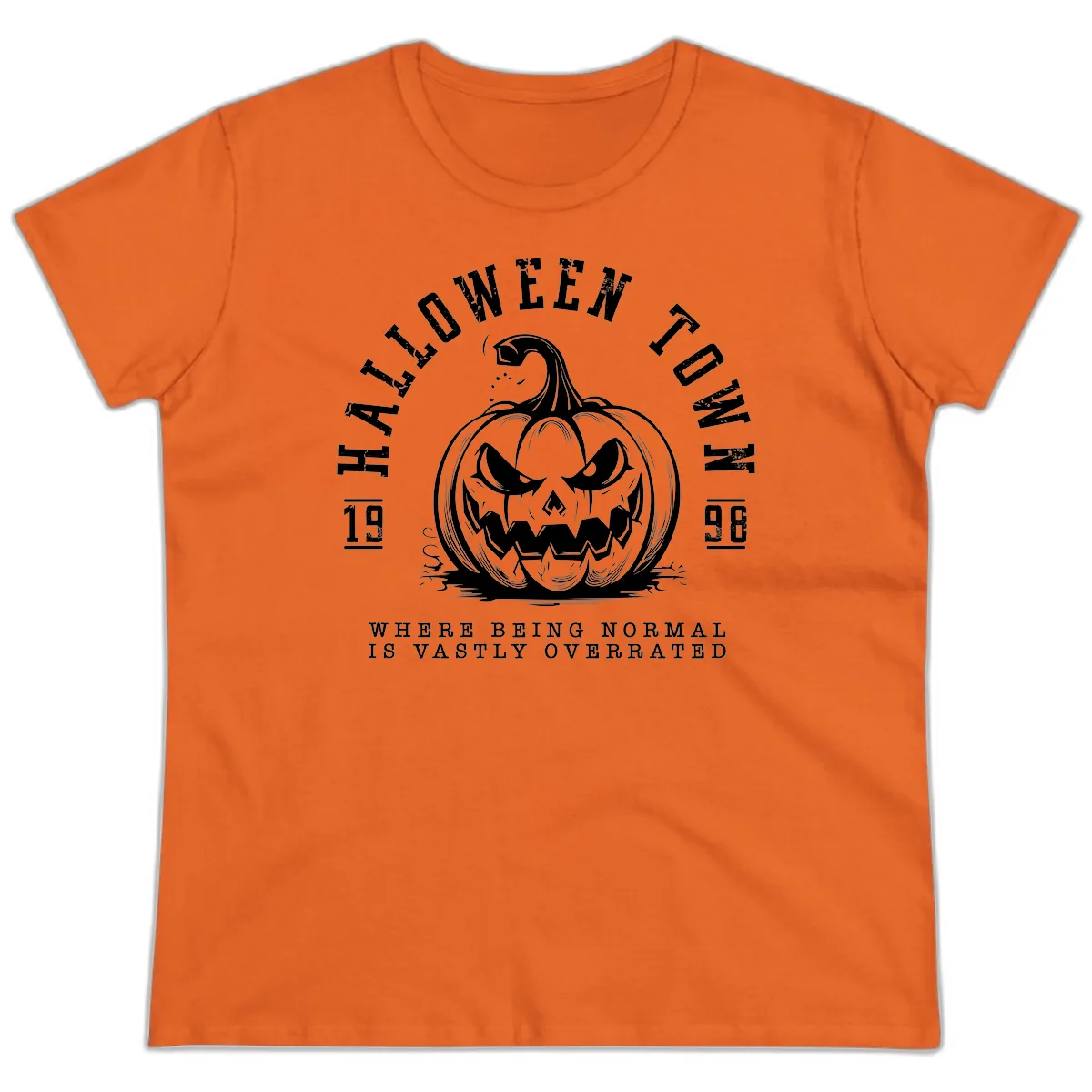 Halloween Town Spooky Pumpkin Design Ladies Tee in Orange