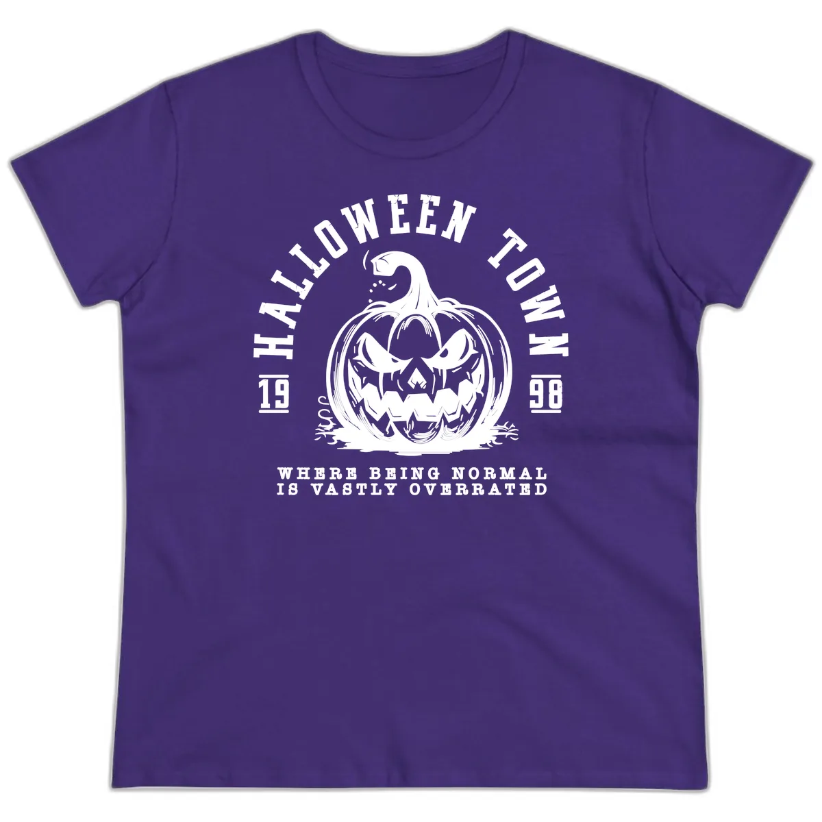 Halloween Town Spooky Pumpkin Design Ladies Tee in Purple