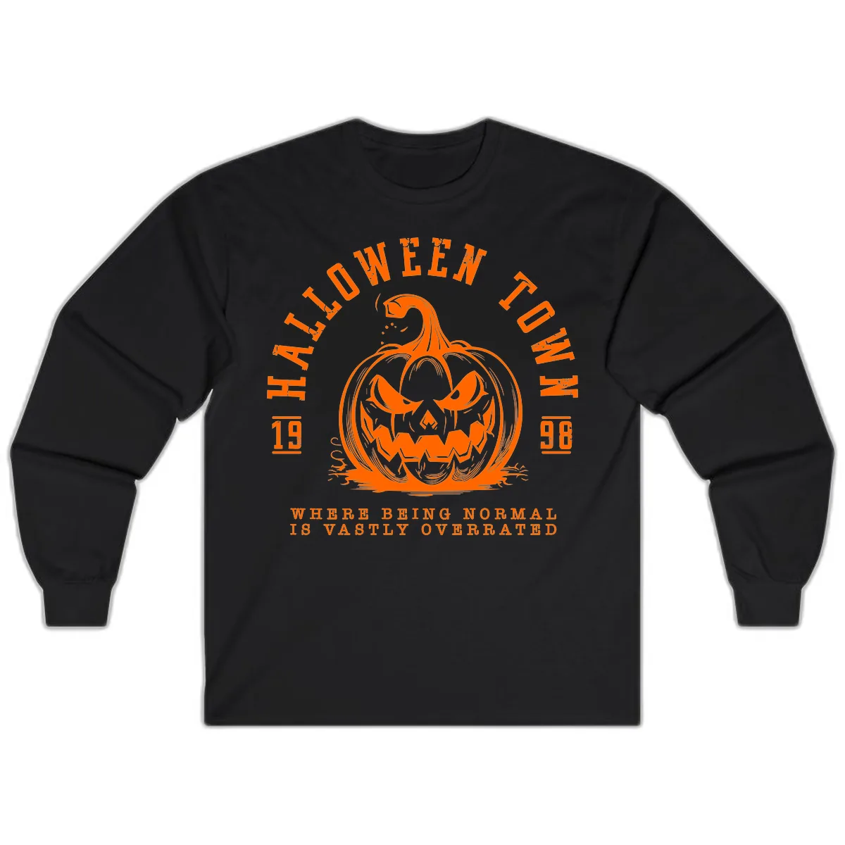 Halloween Town Spooky Pumpkin Design Long Sleeve in Black