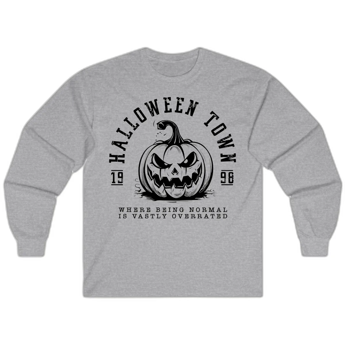 Halloween Town Spooky Pumpkin Design Long Sleeve in Sport Grey