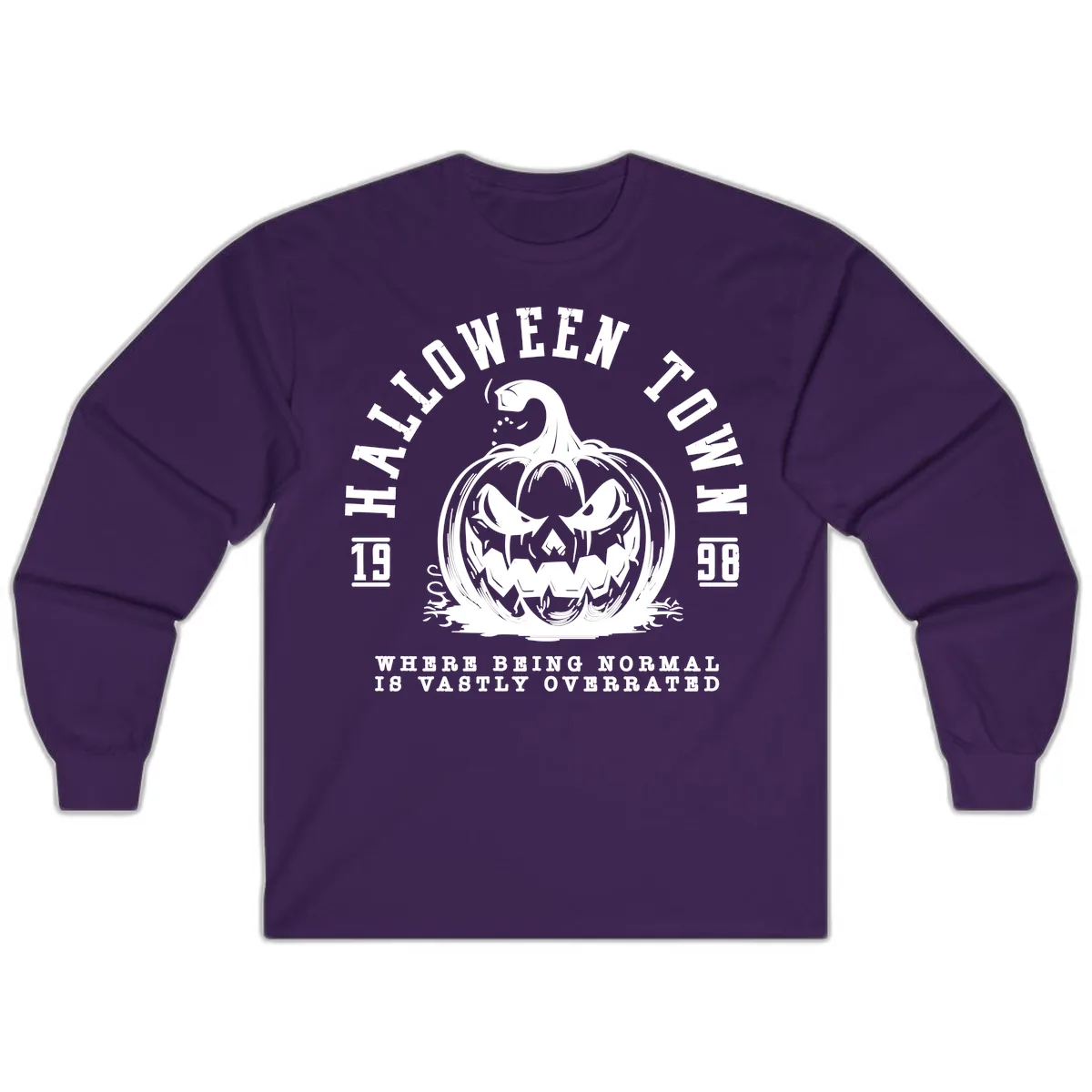 Halloween Town Spooky Pumpkin Design Long Sleeve in Purple