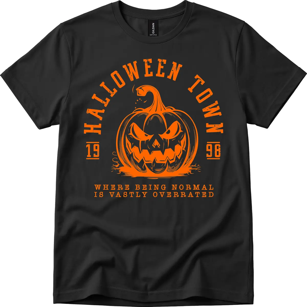 Halloween Town Spooky Pumpkin Design T-Shirt in Black