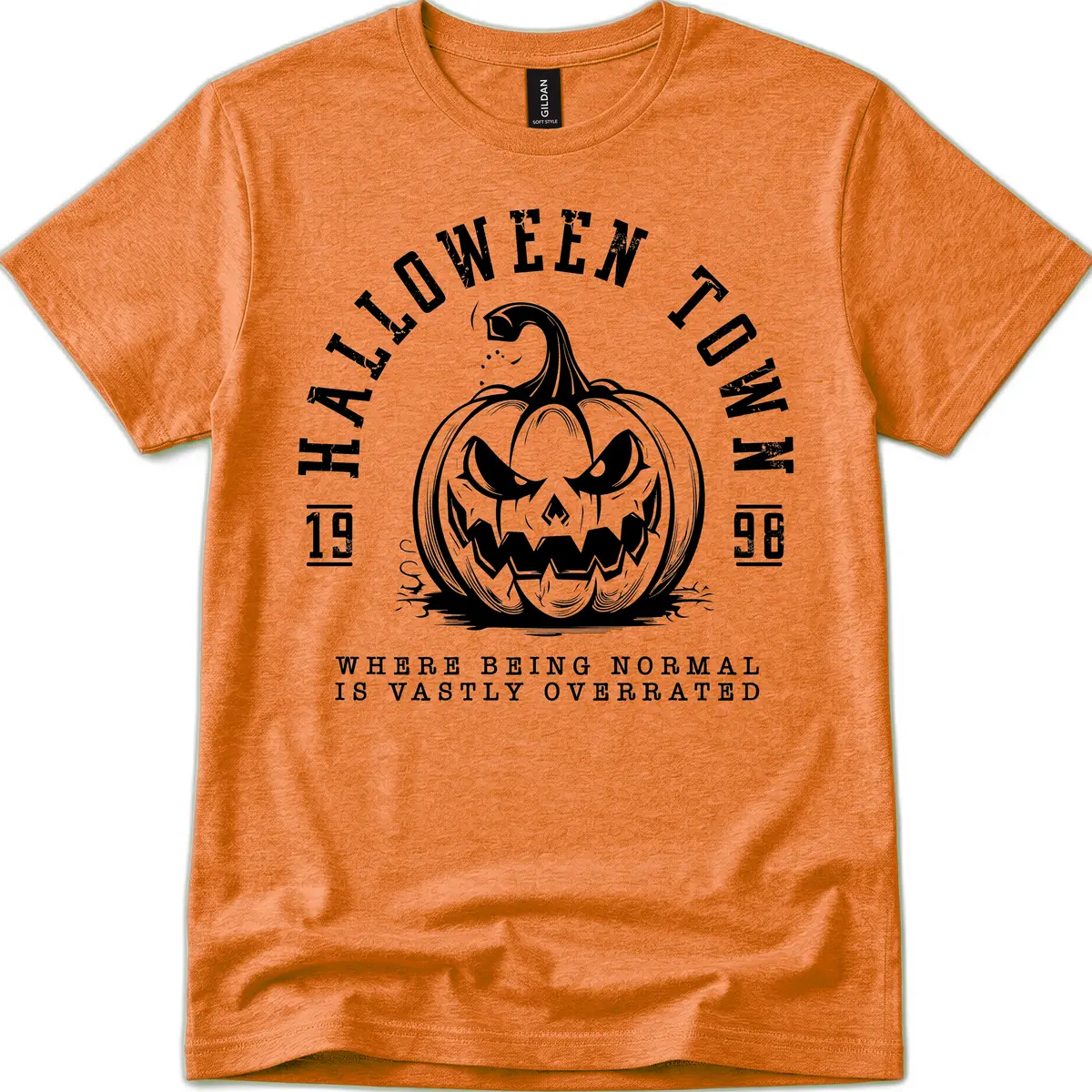 Halloween Town Spooky Pumpkin Design T-Shirt in Heather Orange
