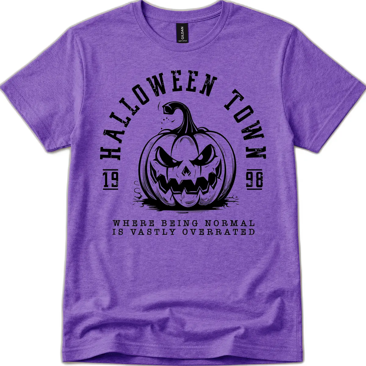 Halloween Town Spooky Pumpkin Design T-Shirt in Heather Purple