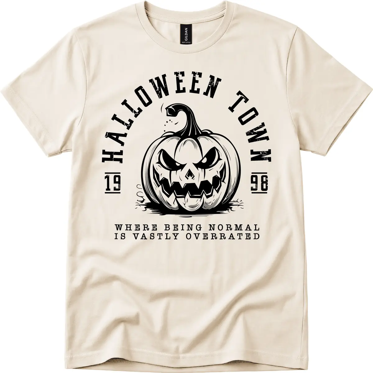 Halloween Town Spooky Pumpkin Design T-Shirt in Natural