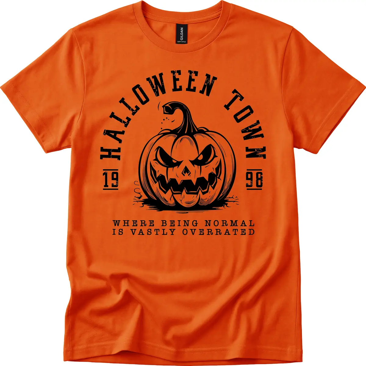 Halloween Town Spooky Pumpkin Design T-Shirt in Orange