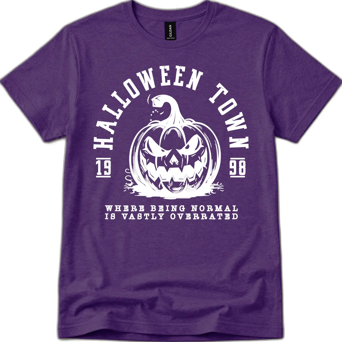 Halloween Town Spooky Pumpkin Design T-Shirt in Purple
