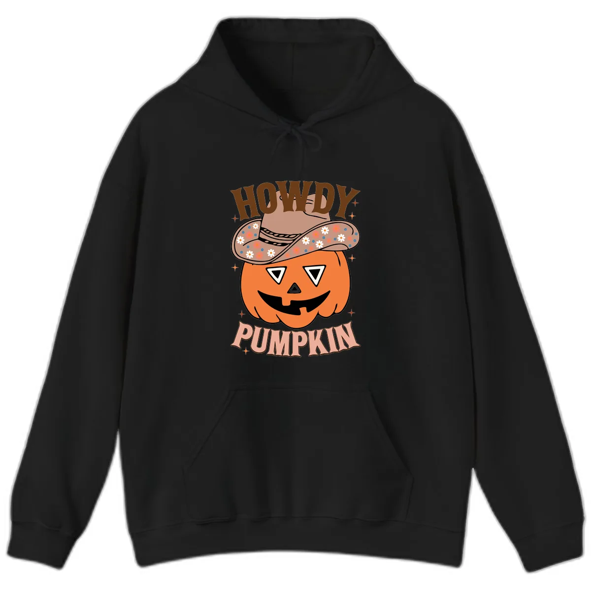 Howdy Pumpkin Cowboy Hat Hoodie in Black