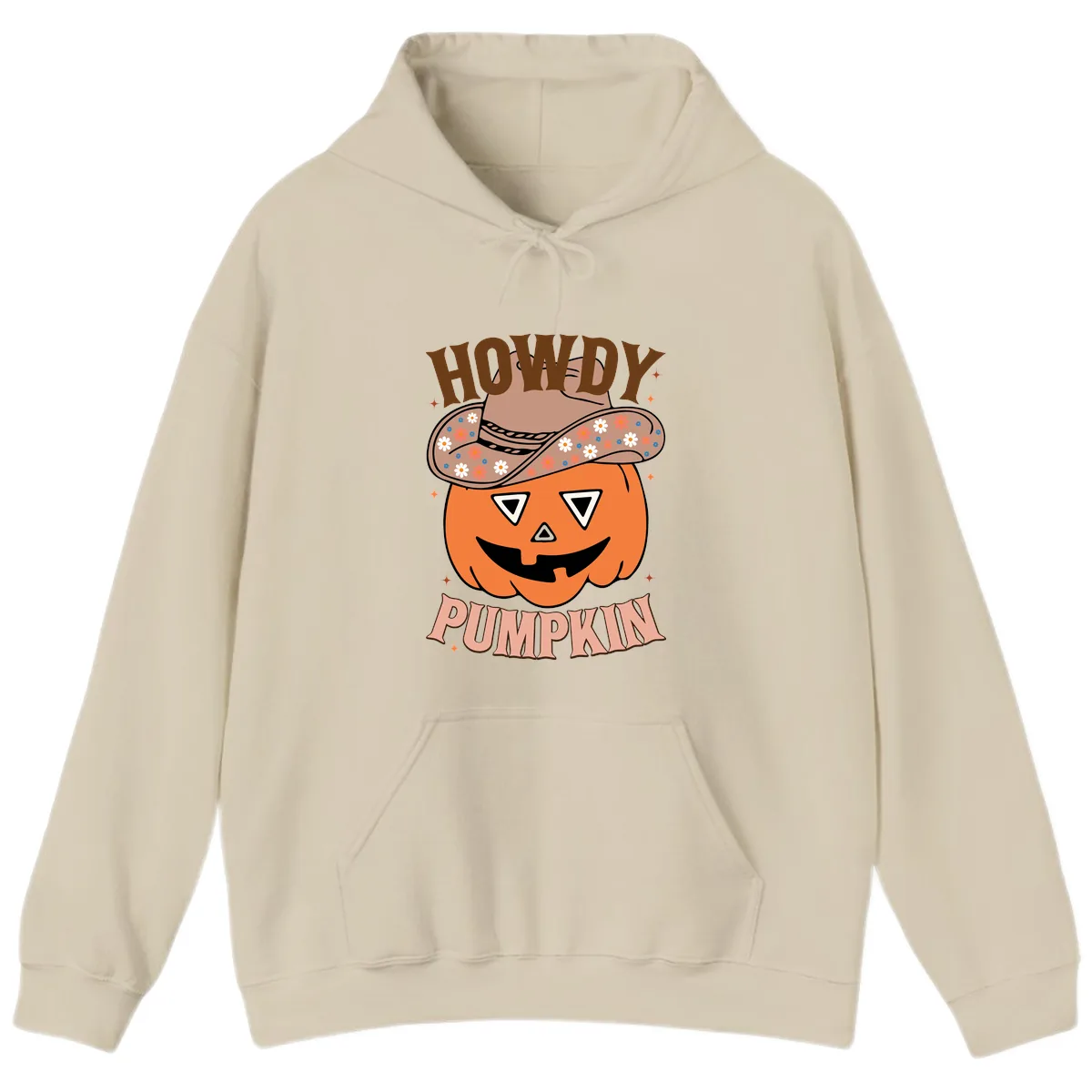Howdy Pumpkin Cowboy Hat Hoodie in Sand