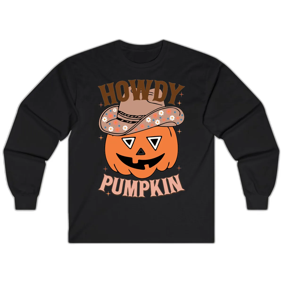 Howdy Pumpkin Cowboy Hat Long Sleeve in Black