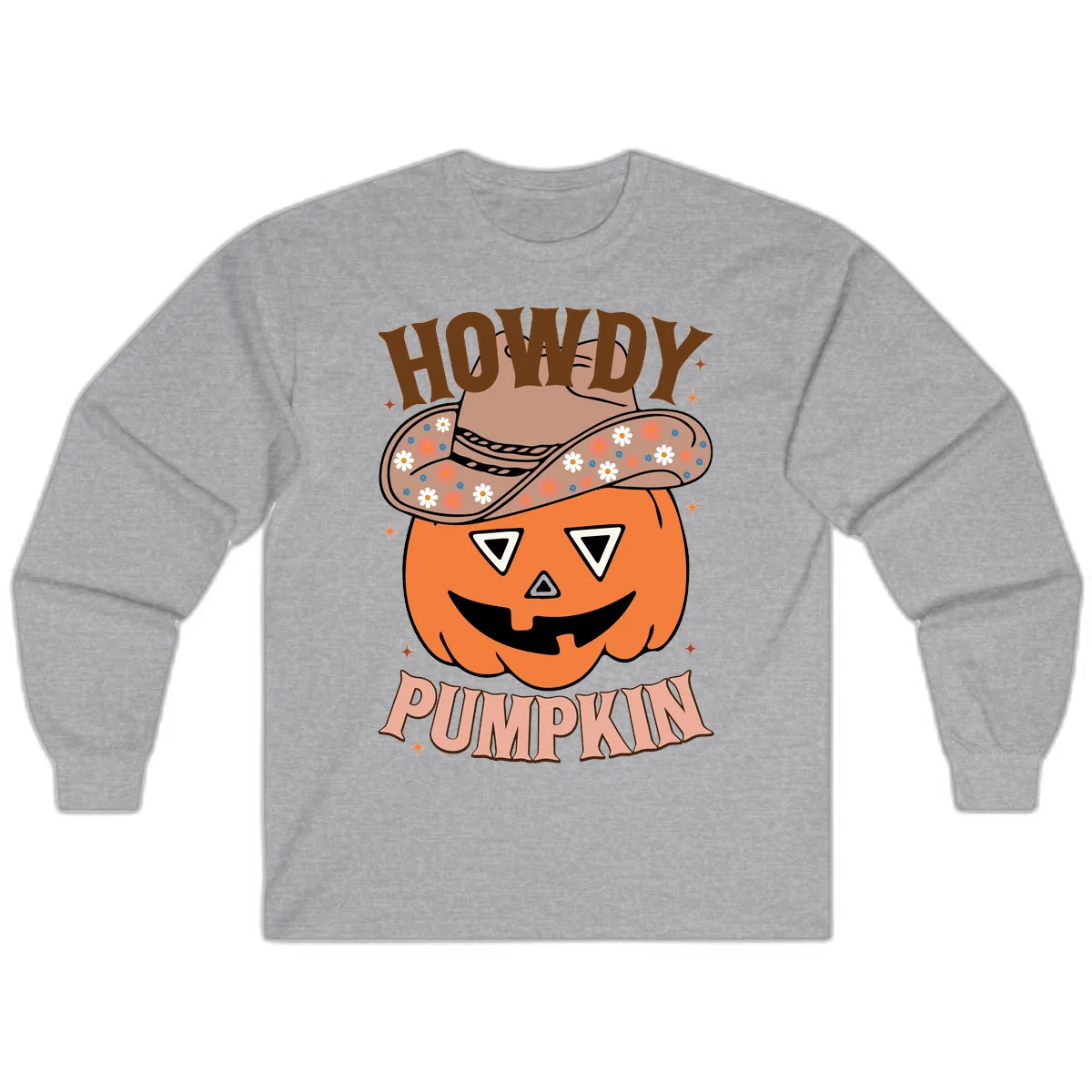 Howdy Pumpkin Cowboy Hat Long Sleeve in Sport Grey