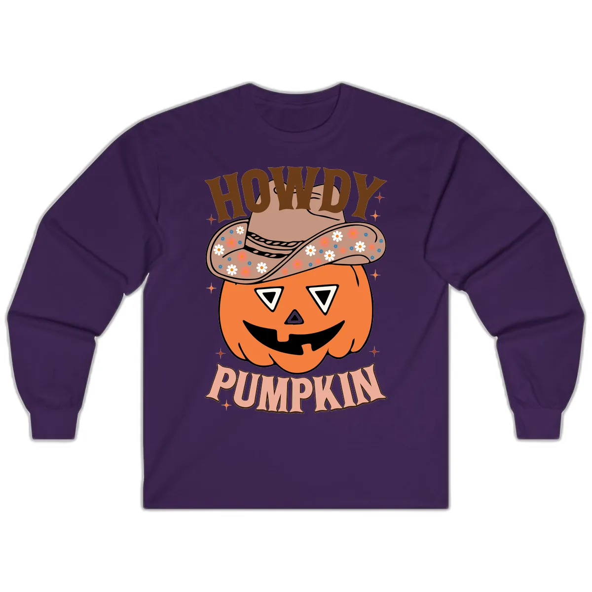 Howdy Pumpkin Cowboy Hat Long Sleeve in Purple