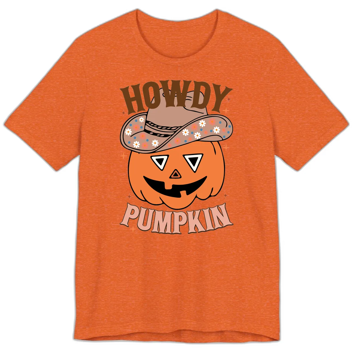 Howdy Pumpkin Cowboy Hat Premium T-Shirt in Heather Orange