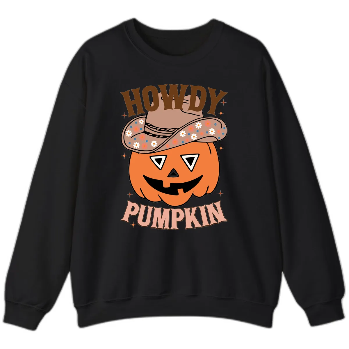 Howdy Pumpkin Cowboy Hat Sweatshirt in Black