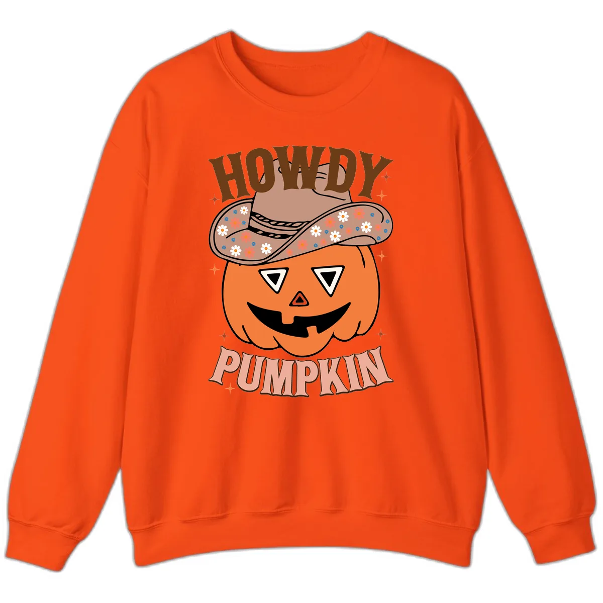 Howdy Pumpkin Cowboy Hat Sweatshirt in Orange