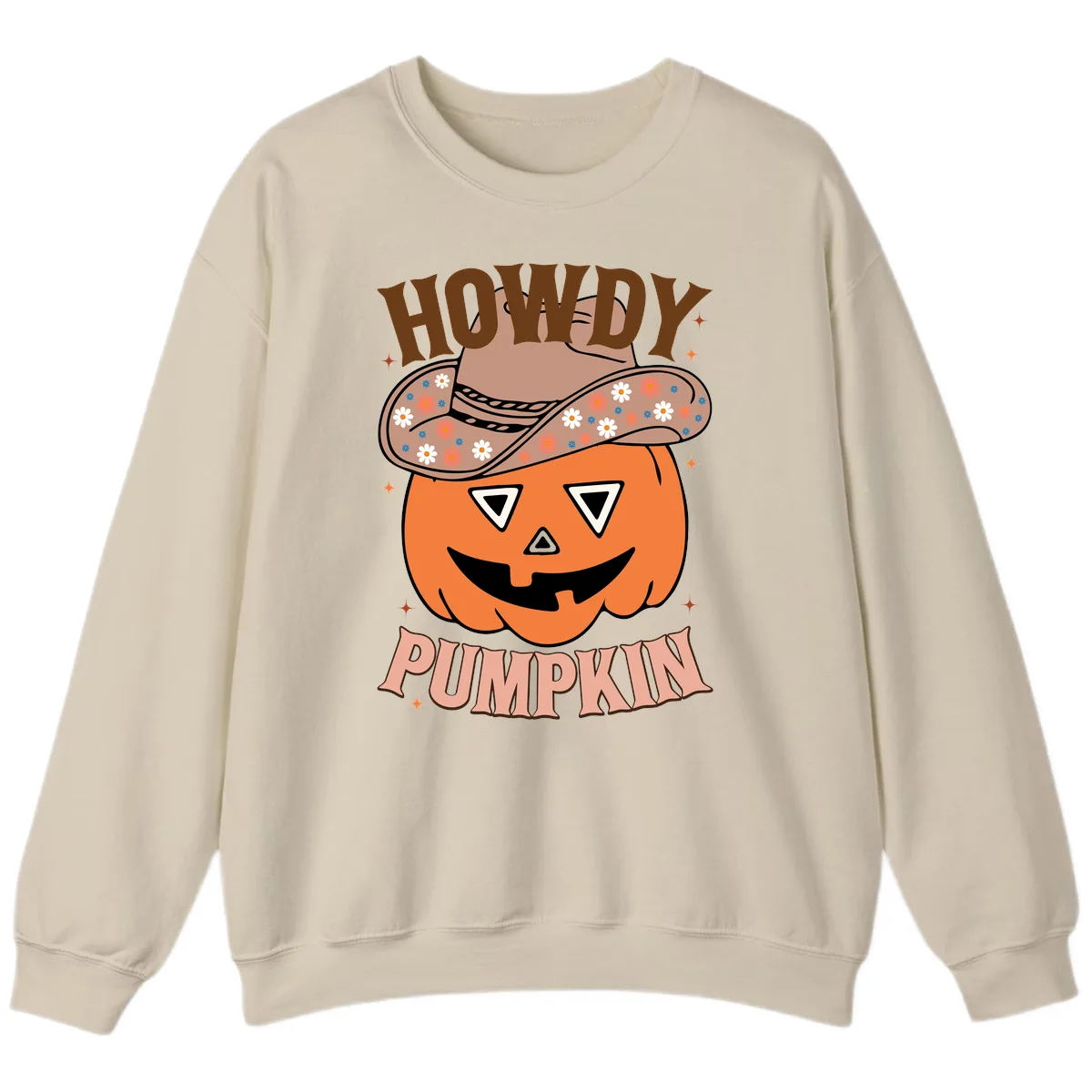 Howdy Pumpkin Cowboy Hat Sweatshirt in Sand