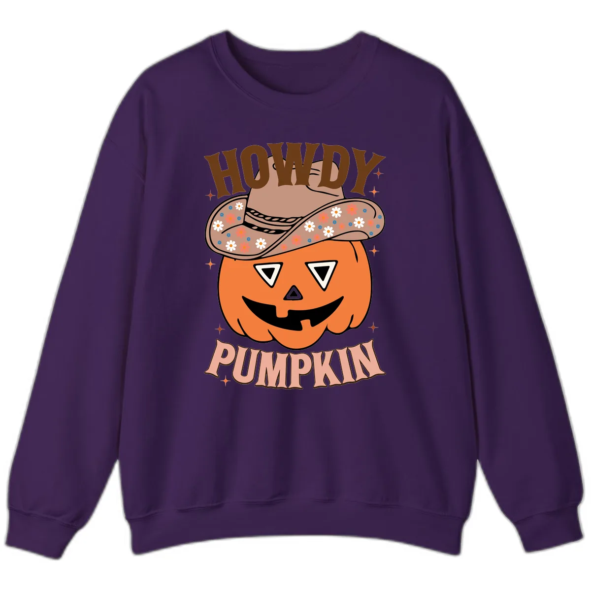 Howdy Pumpkin Cowboy Hat Sweatshirt in Purple